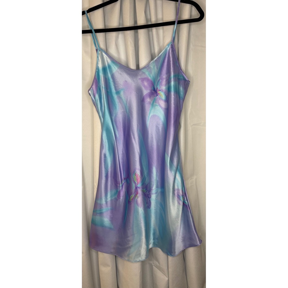Gorgeous Lavender Floral Satin Y2K Slip Dress Chemise Coquette Fairy Whimsy